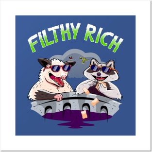 Funny Raccoon And Possum In Trash Garbage Filthy Rich Posters and Art